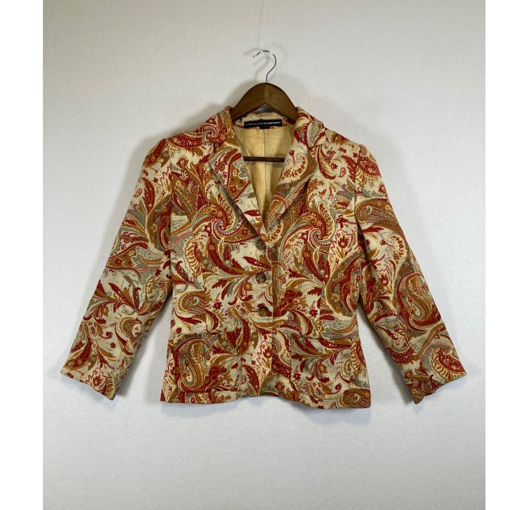 Vintage Boho Linda Allard Ellen Tracy Women 2P Orange‎ Paisley Wool Blend Blazer